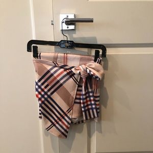 Beige Check Tie Front Skort